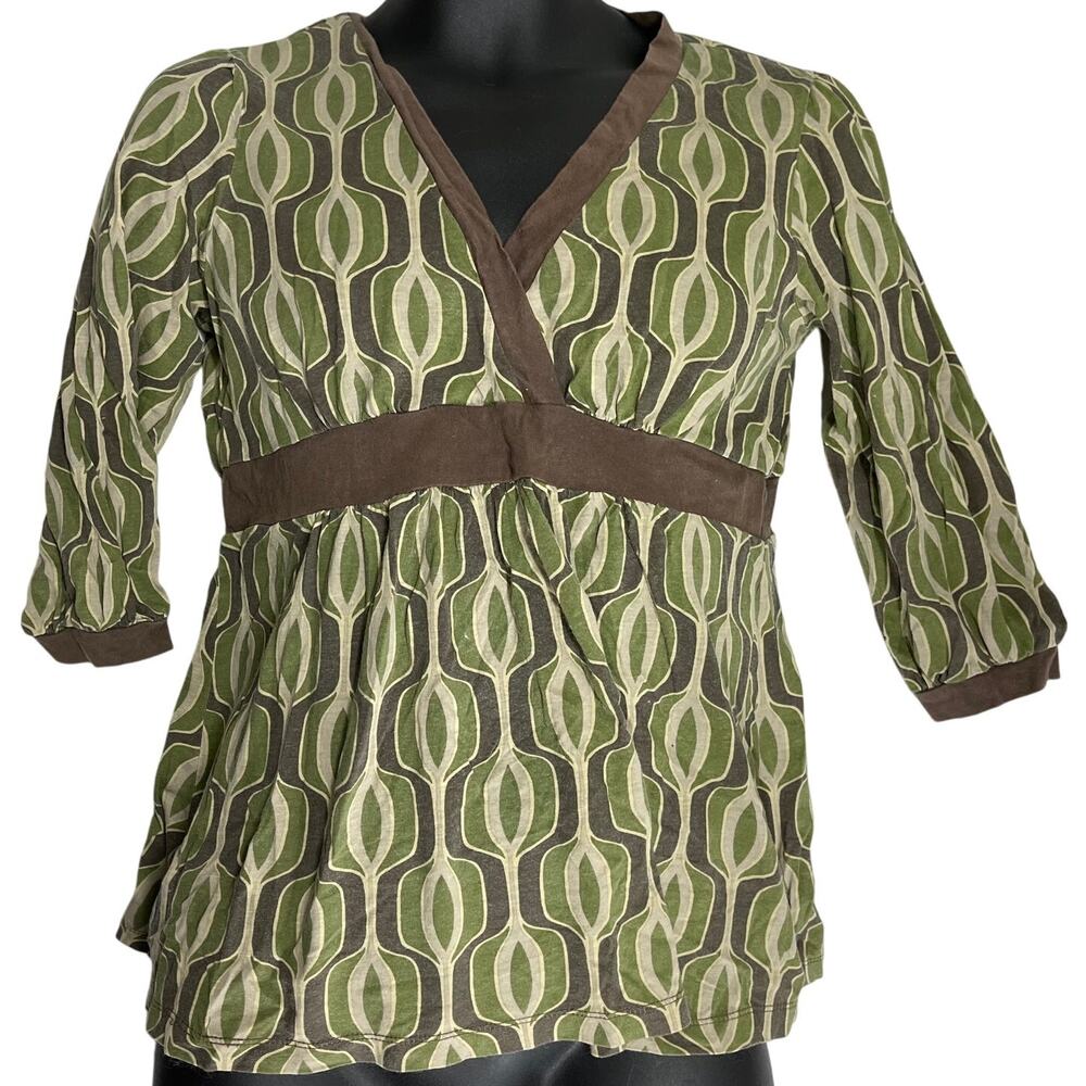 Currants Babydoll Top Women Size L Green Artsy Hippie Boho Cotton Modal Y2K